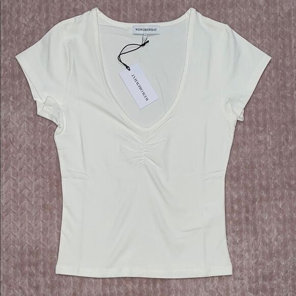 WeWoreWhat Tops - WeWoreWhat Womens White Cotton Jersey Ruched Tee